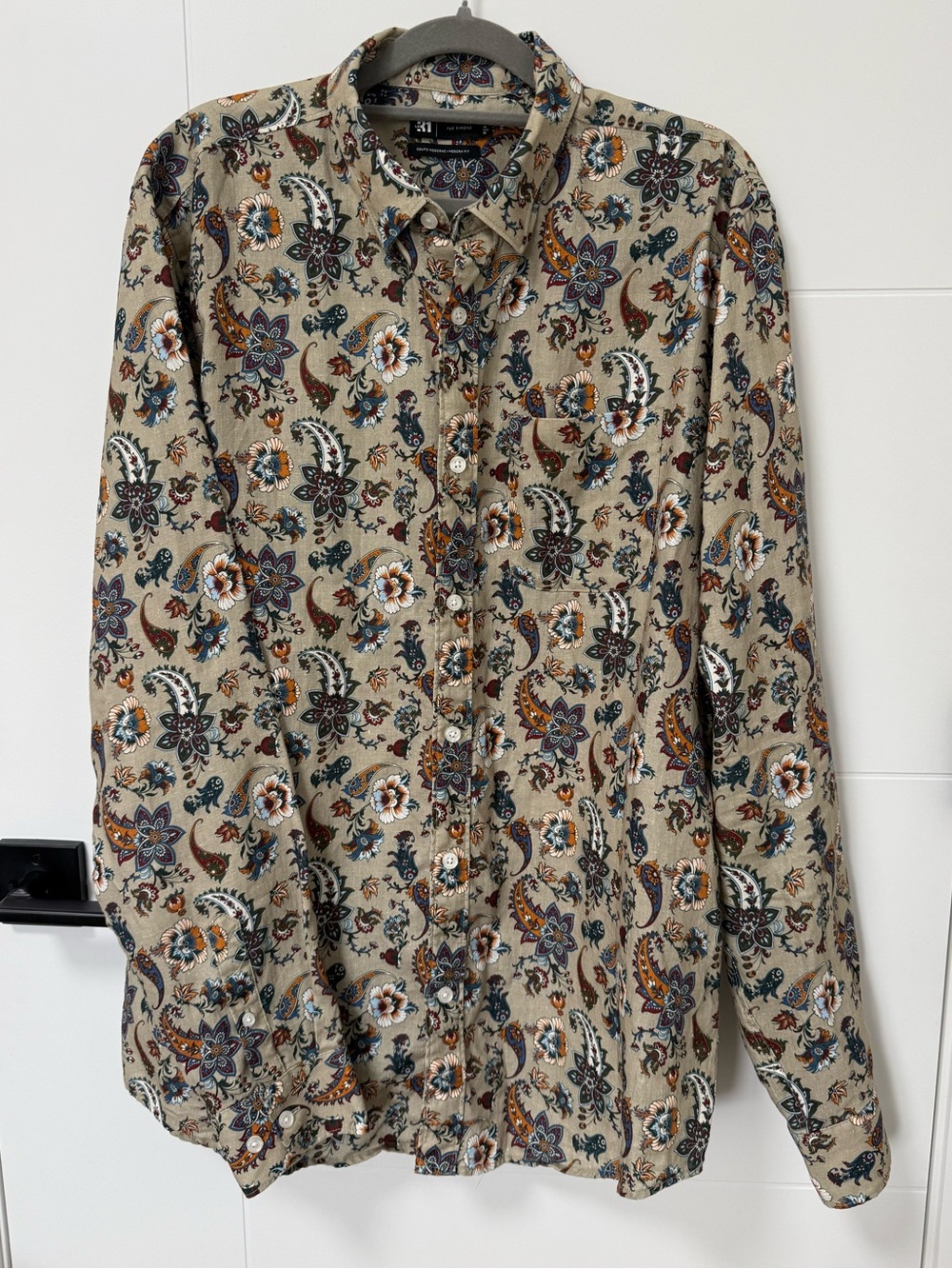 Men's Beige Paisley Button-Up Shirt